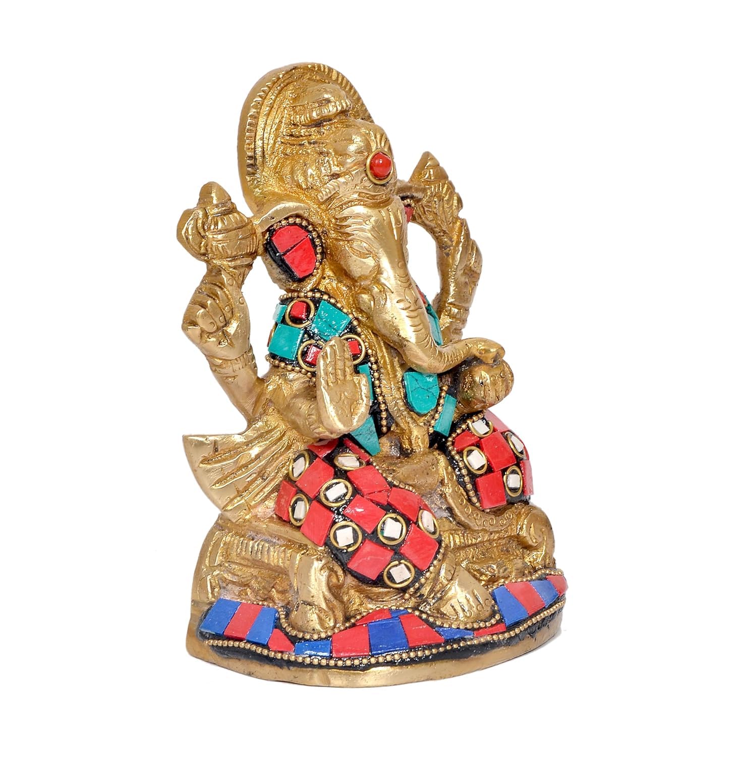 Aona Brass Ganesha Ganesh Idol Statue Murti For Pooja, Height : 5 Inch